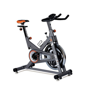 JX-7056 chain-drive spin bike in grey with orange saddle and 13kg flywheel