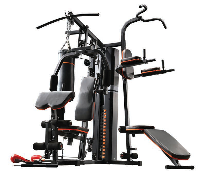 JX-930 three-station multi-gym with lat pulldown, boxing station and folding bench