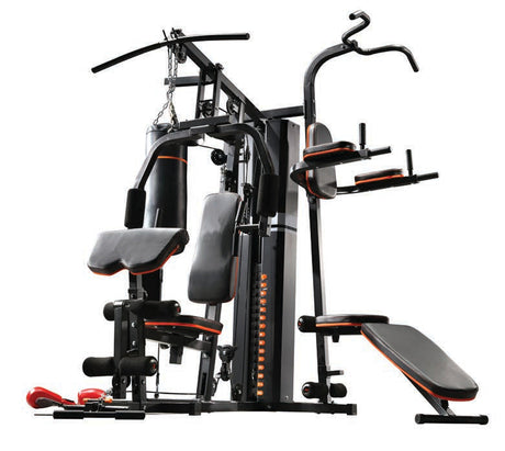JX-930 three-station multi-gym with lat pulldown, boxing station and folding bench