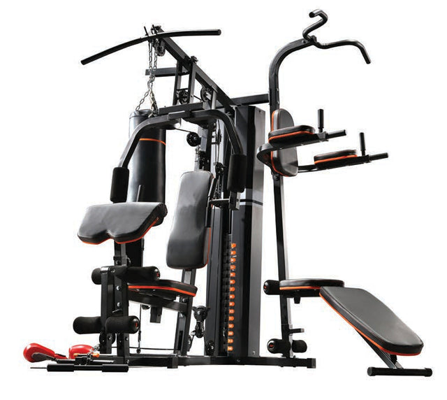 JX-930 three-station multi-gym with lat pulldown, boxing station and folding bench