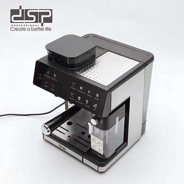 DSP 3-in-1 Fully Automatic Espresso Machine – Built-in Grinder, Milk Frother & One-Touch Cappuccino Stainless Steel Coffee Maker