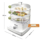 DSP 12L Large-Capacity 3-Tier Electric Food Steamer Timer-Controlled for Vegetables, Stews, Seafood & More (1200W)
