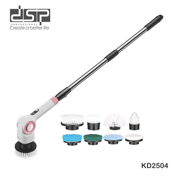 DSP Electric Spin Scrubber  11-in-1 with 8 Attachments, 3 Speeds, 2 Batteries, 360° Rotating Head – Cordless Floor & Tile Cleaner