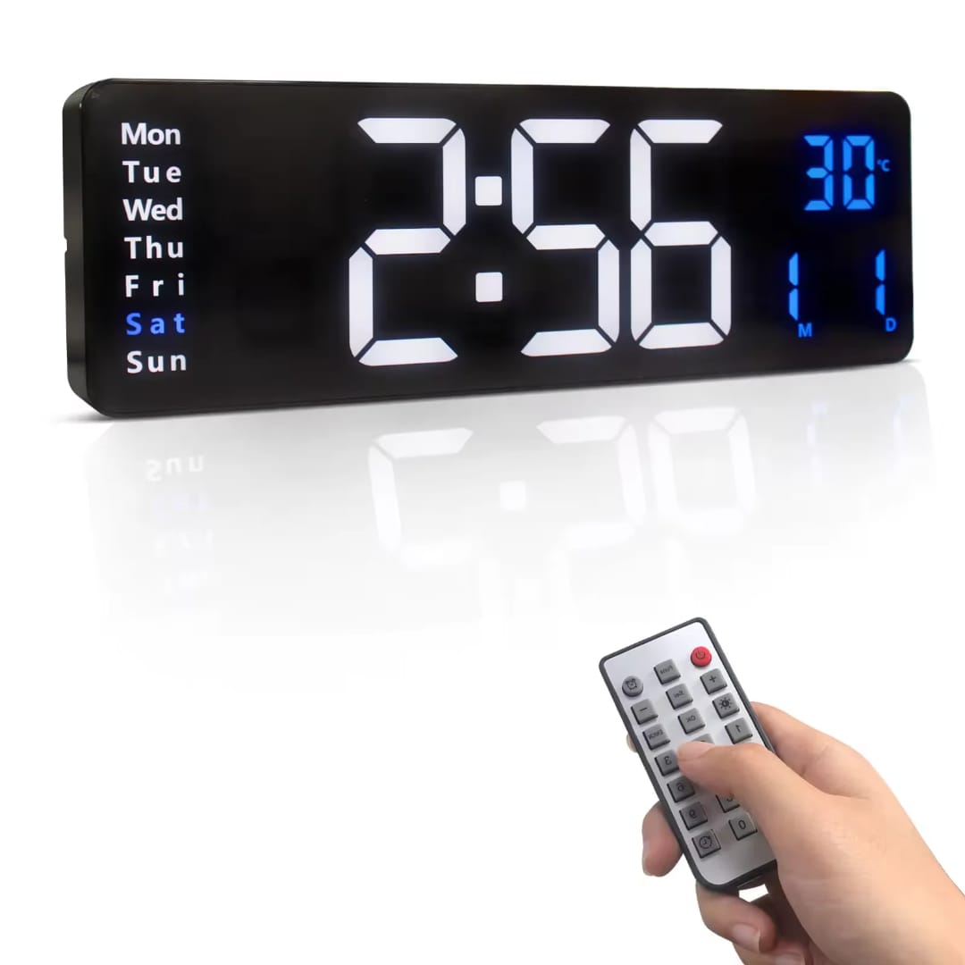 LED Digital Wall Clock with Temperature Display & Remote Control