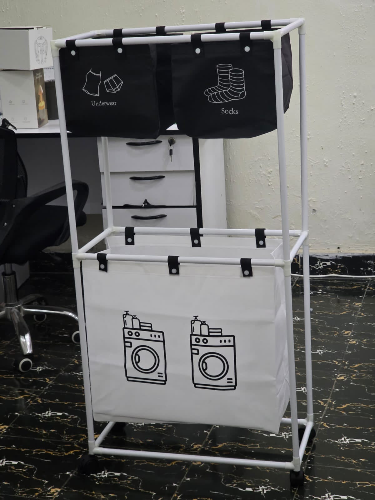 New Laundry basket Foldable dirty clothes organizer with wheels  With extra storage for socks and underwear and top storage