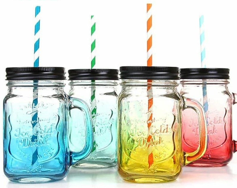 Mason jar with lid and straw