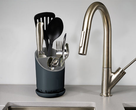 The Dock drainer filled with cutlery, showing the tiers in use.