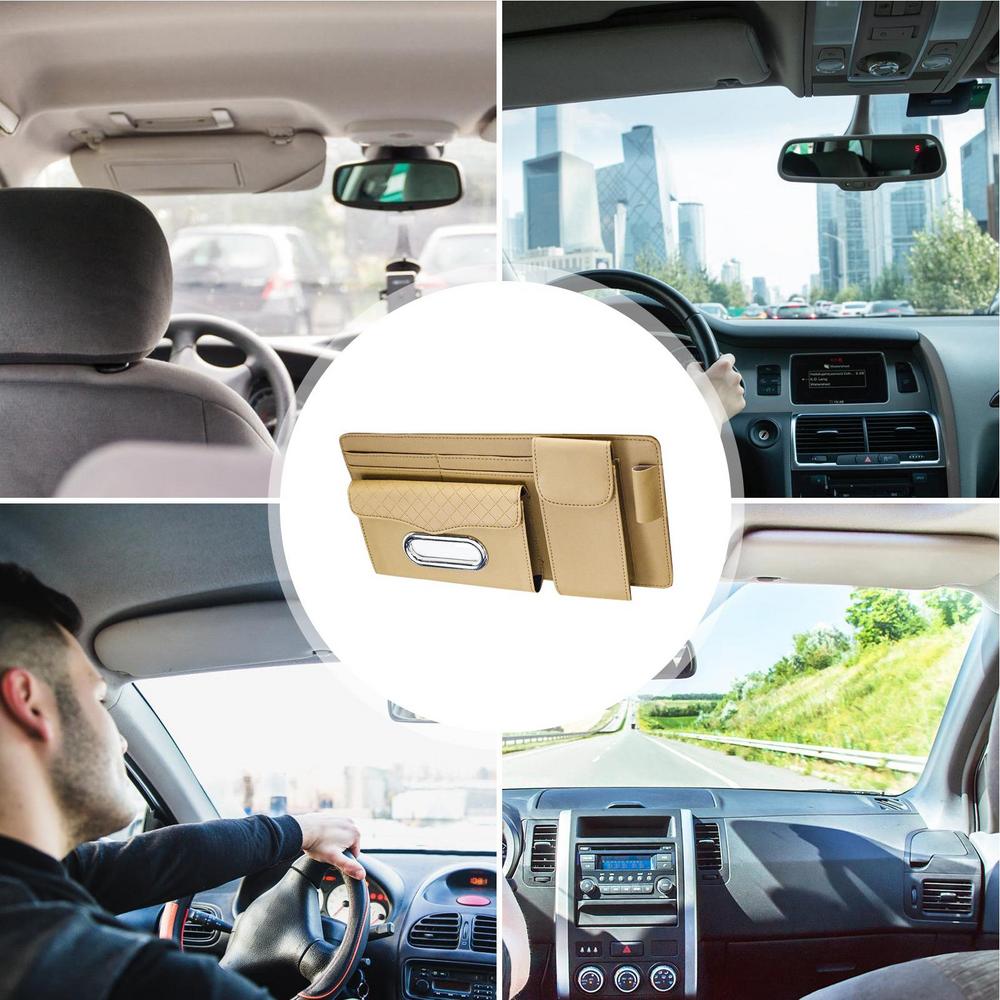 Multifunctional car Sun visor organizer storage bag with tissue Holder,pen holder, glasses case,documents holder