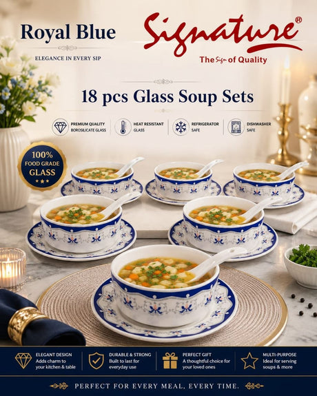 Signature 18-Piece Glass Soup Set - Royal Blue