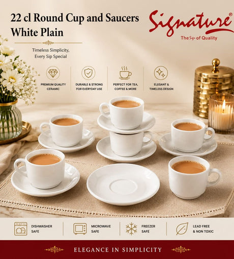 Signature Round Cup & Saucer – White Plain - 22 cl