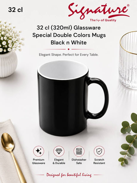 Signature 32 cl Mug – Premium Scratch-Resistant Glassware - Black & White