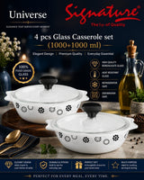 Signature 4-Piece Glass Casserole Set – 1000+1000 ml Borosilicate, Oven & Freezer Safe - Universe