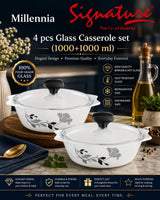 Signature 4-Piece Glass Casserole Set – 1000+1000 ml Borosilicate, Oven & Freezer Safe - Millennia