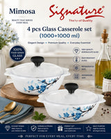 Signature 4-Piece Glass Casserole Set – 1000+1000 ml Borosilicate, Oven & Freezer Safe - Mimosa