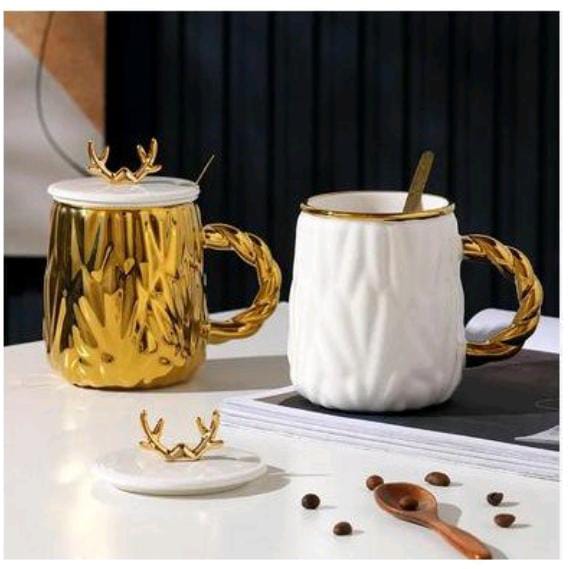 Nordic ceramic cup with cover with anters