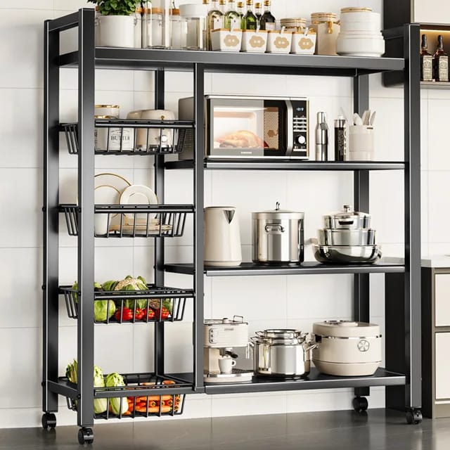 Kitchen Organizer Shelf, Metal Frame Microwave Oven Stand Multifunctional Kitchen Storage Rack
