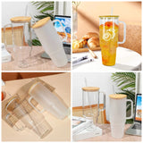 Borosilicate Bamboo Drinking Glass Cup Tumbler with lid and Straw