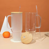 Borosilicate Bamboo Drinking Glass Cup Tumbler with lid and Straw
