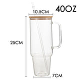 Borosilicate Bamboo Drinking Glass Cup Tumbler with lid and Straw