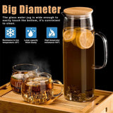 Glass Borosilicate Water Pitcher jug with Handle and Bamboo lid