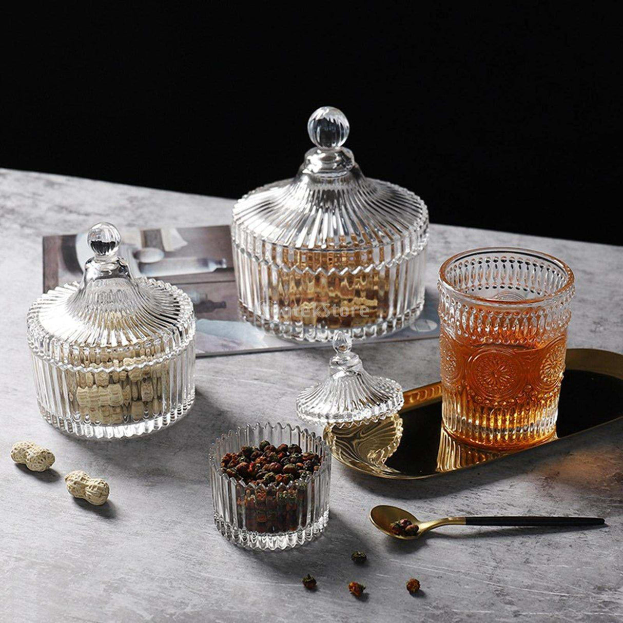 Dome Shape Glass Sugar Serving Bowl with Lid Candy Dish