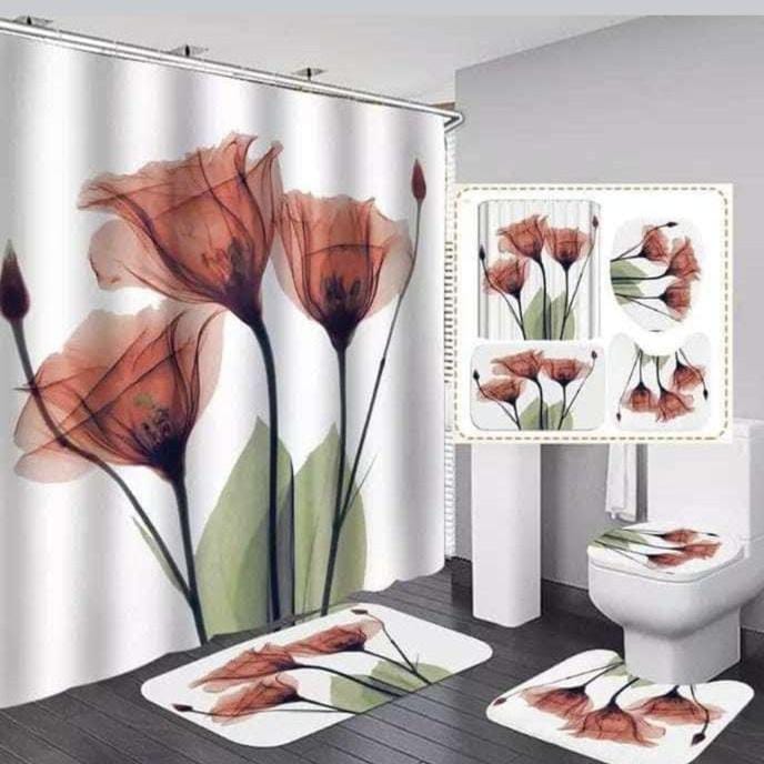 4 Pcs Set Bathroom Shower Curtain Set