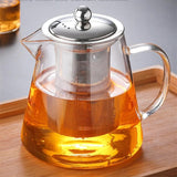 Danny Home Round Glass Tea Kettle Heat Resistant Tea Pot with Stainless Steel Infuser Strainer for Coffee