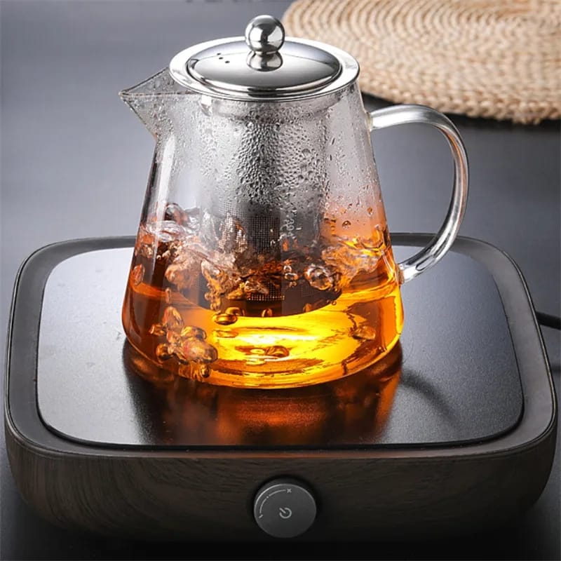 Danny Home Round Glass Tea Kettle Heat Resistant Tea Pot with Stainless Steel Infuser Strainer for Coffee