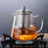 Danny Home Round Glass Tea Kettle Heat Resistant Tea Pot with Stainless Steel Infuser Strainer for Coffee