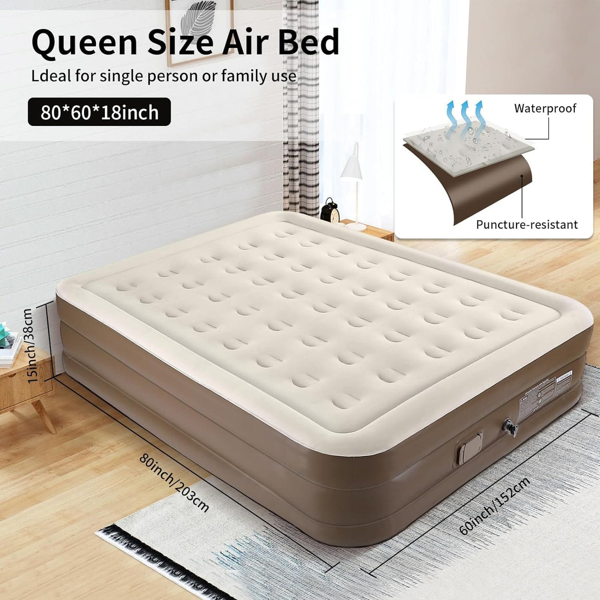 Inflatable Queen Size Airbed Air Mattress with in built Pump