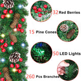 2.7M Christmas Garland &nbsp;decoration with pinecones,red berries