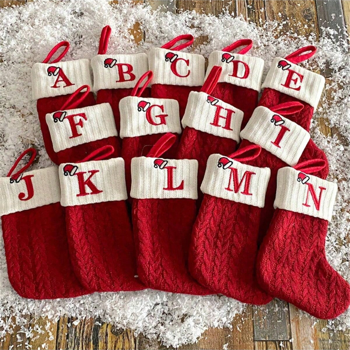 knit monogram Christmas socks