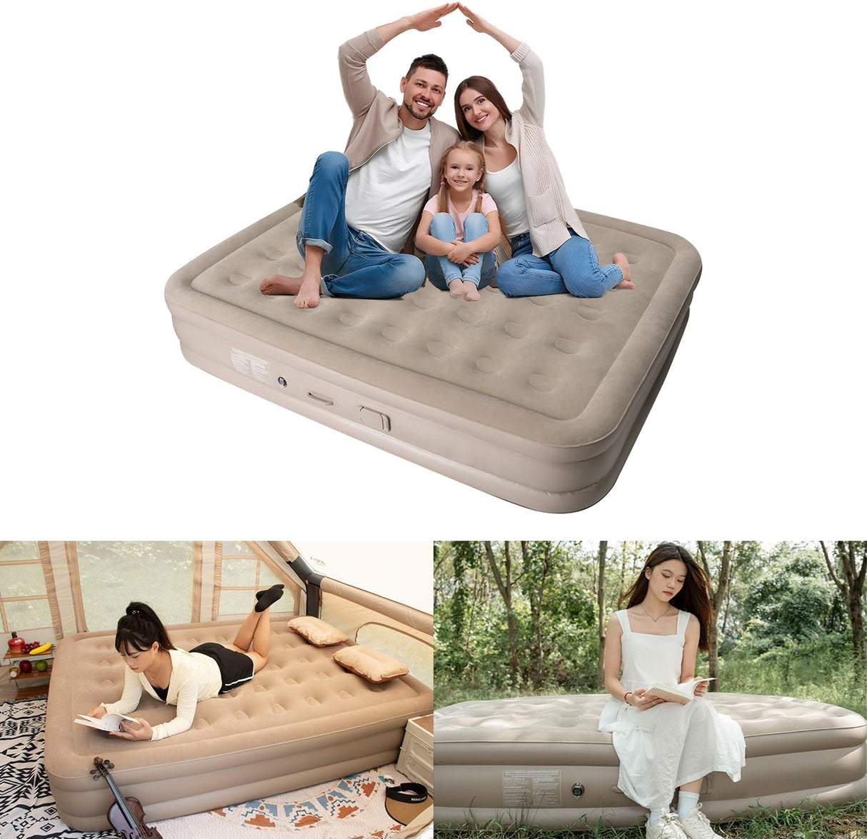 Inflatable Double Queen size Mattress with inbult pump and two pillows