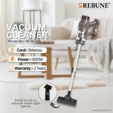 Rebune Vacuum Cleaner with Mini Animal Brush, Grey, 600 W