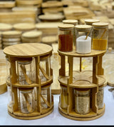 360° Rotating Spice Bamboo Tabletop Rack With 10 Big Jars & Accessories
