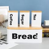 Nordic Bread Bin with 3 Canister Set – Bamboo Lid | White or Black