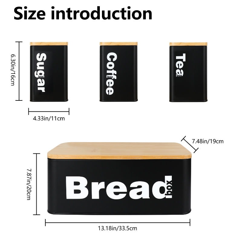 Nordic Bread Bin with 3 Canister Set – Bamboo Lid | White or Black