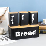 Nordic Bread Bin with 3 Canister Set – Bamboo Lid | White or Black