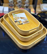 3pcs Bamboo Food Storage &amp; Serving Tray Set with Handles