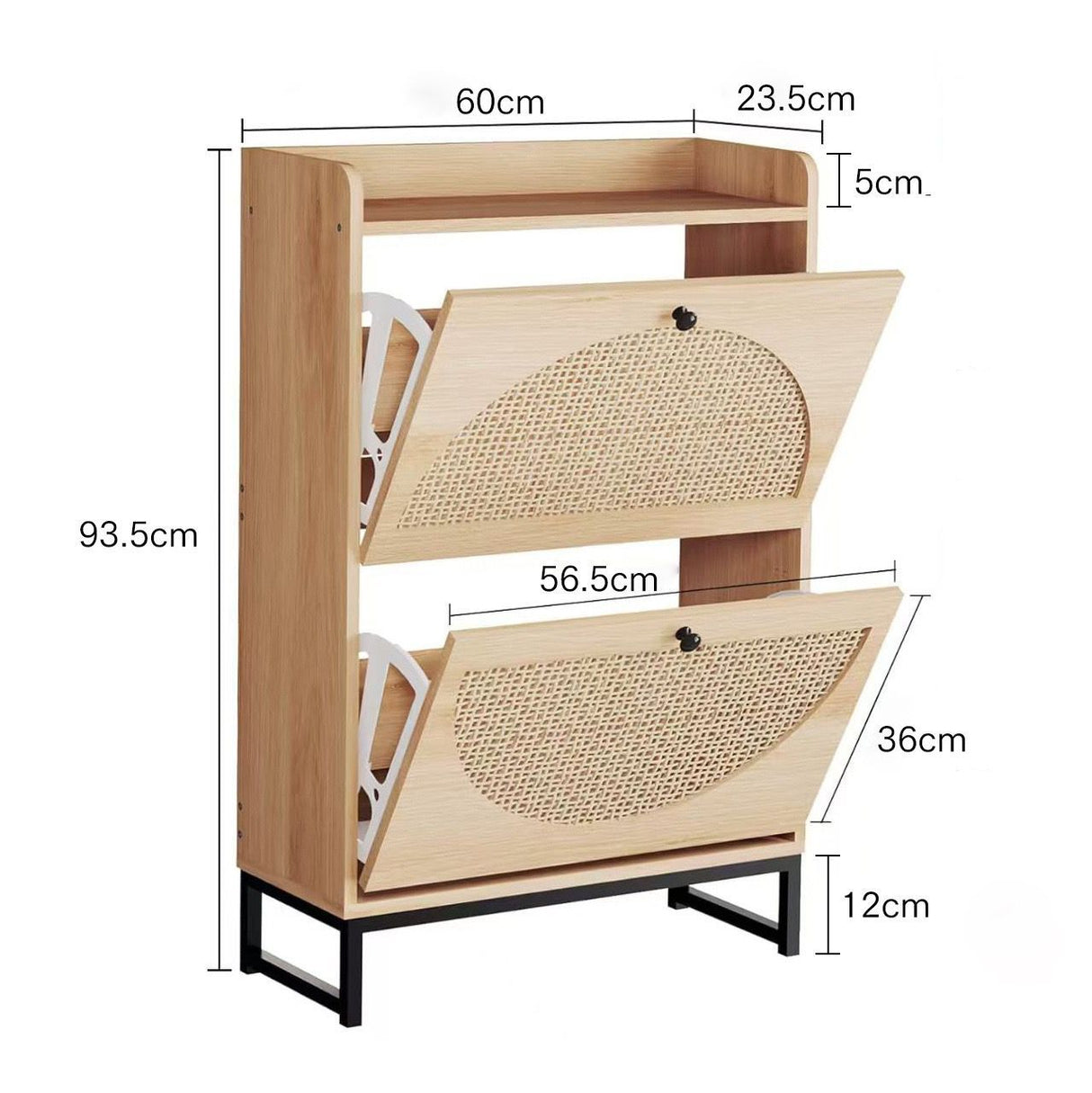 Premium Rattan Wooden Flip Shoe Organizer Cabinet rack– Black Finish