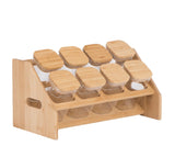 8pcs Square Borosilicate Glass Spice Jar Set – 300ml with Bamboo Lids, Rack, Labels & Pen