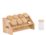 8pcs Square Borosilicate Glass Spice Jar Set – 300ml with Bamboo Lids, Rack, Labels & Pen