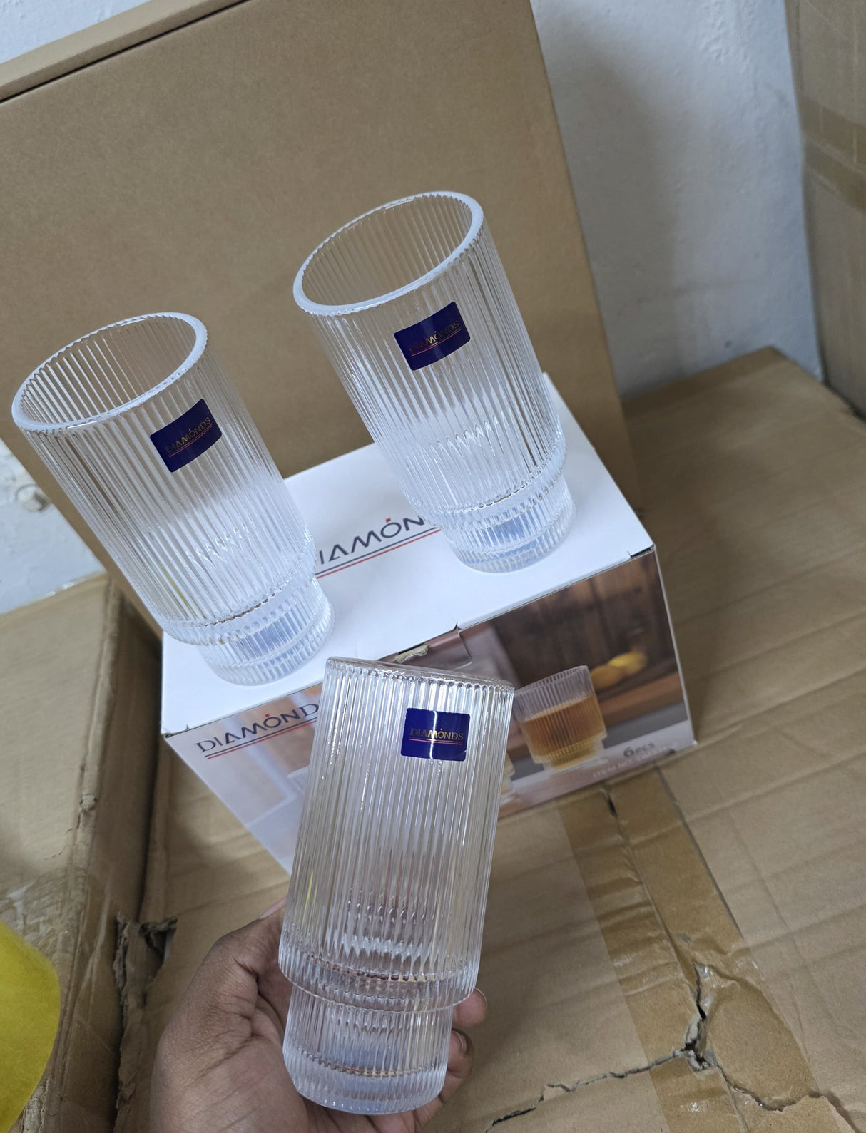 Set of 6 Ribbed Aesthetic Highball Crystal Glasses – 330ml Vintage Multi-Purpose Drinkware