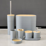 8-Piece Luxury Bamboo Plastic Bathroom Accessories Set Trash Can, Soap Dispenser, Toothbrush Holder & More