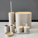 8-Piece Luxury Bamboo Plastic Bathroom Accessories Set Trash Can, Soap Dispenser, Toothbrush Holder & More