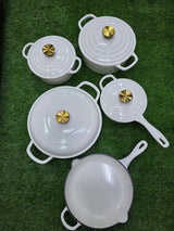 9-Piece Enamel Cast Iron Cooking Pot Set Durable Heavy Duty Cookware with Lids