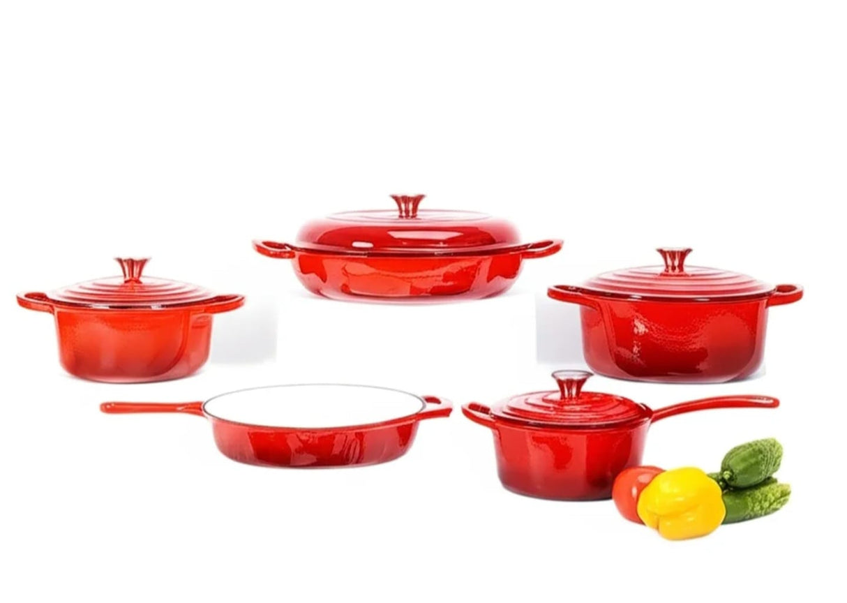9-Piece Enamel Cast Iron Cooking Pot Set Durable Heavy Duty Cookware with Lids