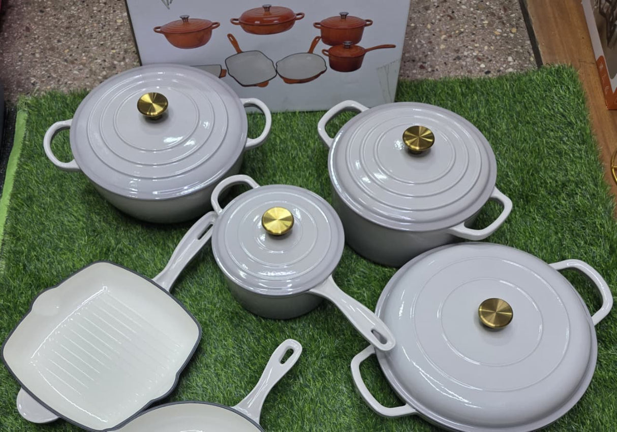 9-Piece Enamel Cast Iron Cooking Pot Set Durable Heavy Duty Cookware with Lids