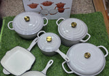 9-Piece Enamel Cast Iron Cooking Pot Set Durable Heavy Duty Cookware with Lids