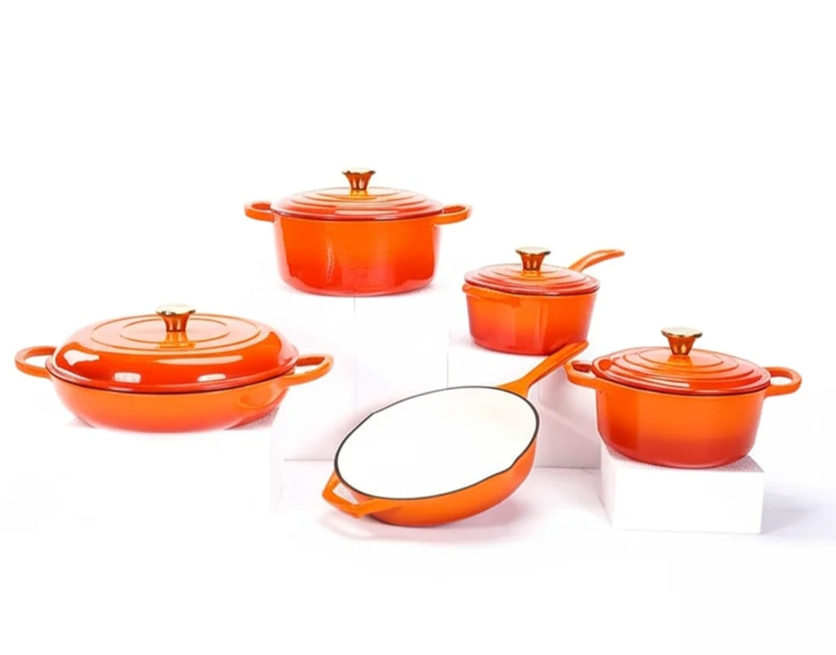 9-Piece Enamel Cast Iron Cooking Pot Set Durable Heavy Duty Cookware with Lids
